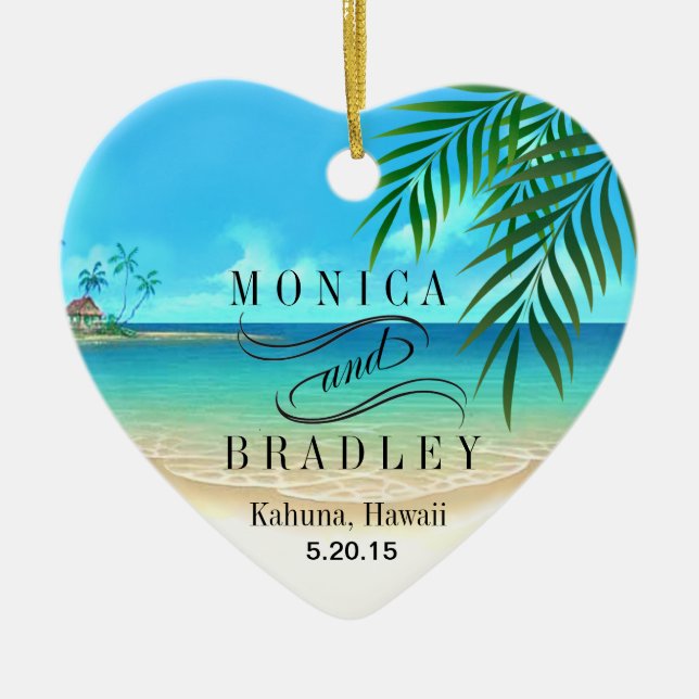 Exotic Beach Tropical Destination Wedding Ceramic Ornament (Front)