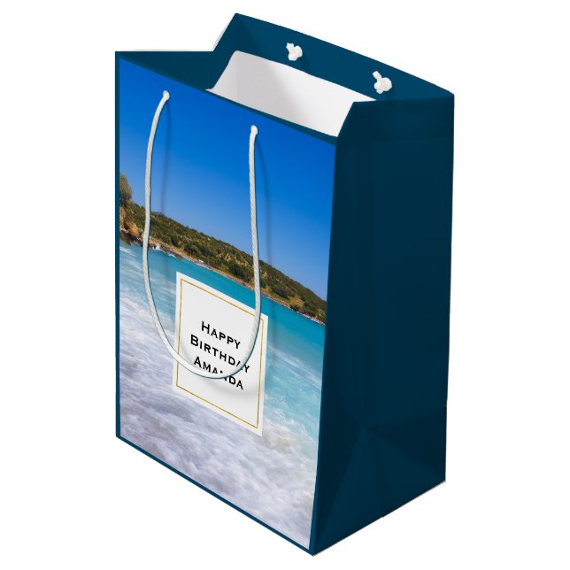 Exotic Beach Tropical Island Paradise Birthday Medium Gift Bag (Back Angled)