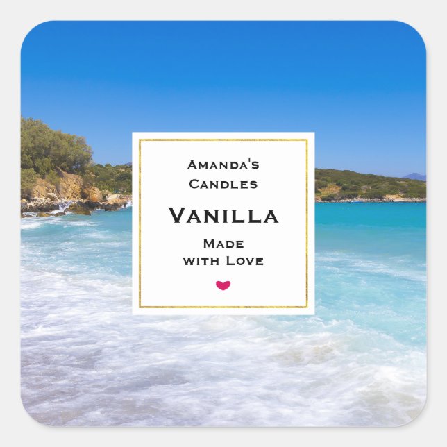 Exotic Beach Tropical Island Paradise Candle Craft Square Sticker (Front)