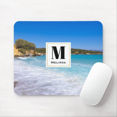 Exotic Beach Tropical Island Paradise Monogram Mouse Pad