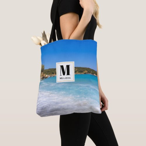 Exotic Beach Tropical Island Paradise Monogram Tote Bag