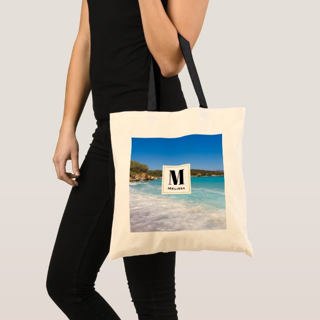 Exotic Beach Tropical Island Paradise Monogram Tote Bag (Front (Product))