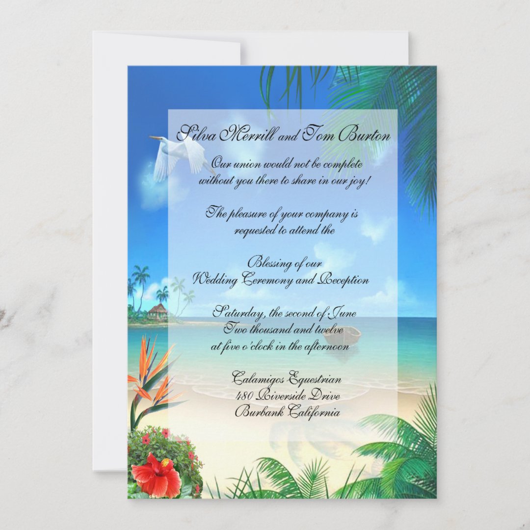 Exotic Beach Wedding "Faux Vellum" Invitation Zazzle