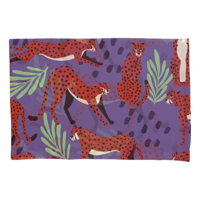 Exotic big cats, tropical plants pattern. pillow case (Front)