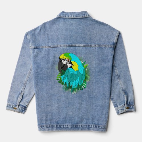 Exotic Bird Jungle Animal  Tropical Leaves Macaw P Denim Jacket