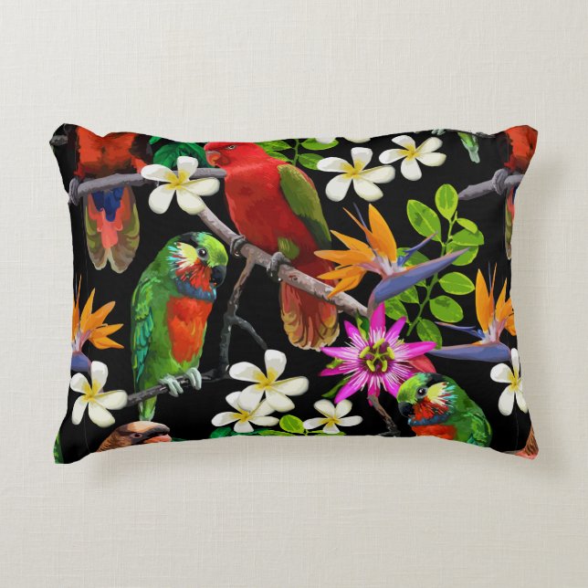 exotic birds and beautiful flowers accent pillow (Front)
