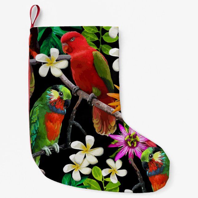 exotic birds and beautiful flowers small christmas stocking (Front)