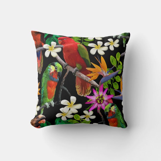exotic birds and beautiful flowers throw pillow (Front)