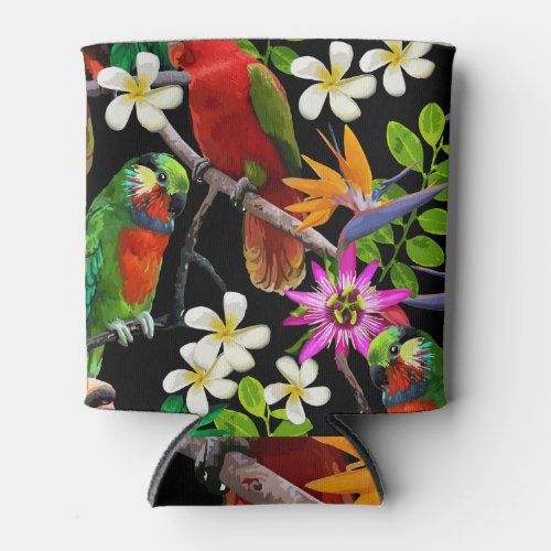 Exotic Birds Beautiful Flowers Pattern Can Cooler