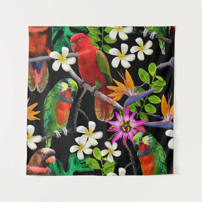 Exotic Birds Beautiful Flowers Pattern Tapestry (Front)