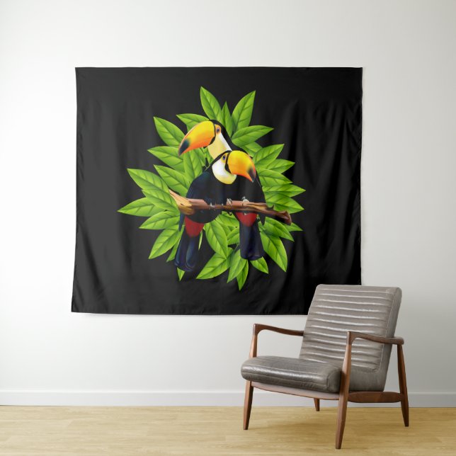 Exotic Birds Black Tapestry (In Situ (Horizontal))
