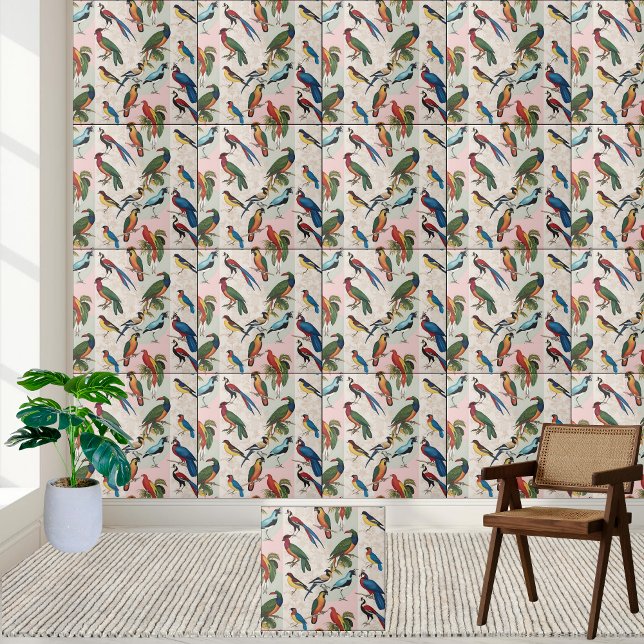 Exotic Birds Chinoiserie Pattern Tile (Exotic Birds Chinoiserie Pattern Tile)