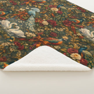 Exotic Birds Fantasy Antique Botanical Sherpa Blanket