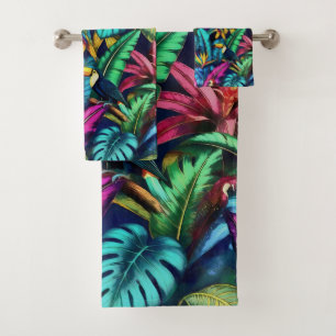 Exotic Birds Jungle Dreams Seamless Surface Patter Bath Towel Set