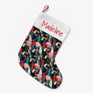 Exotic Birds   Monogram Small Christmas Stocking