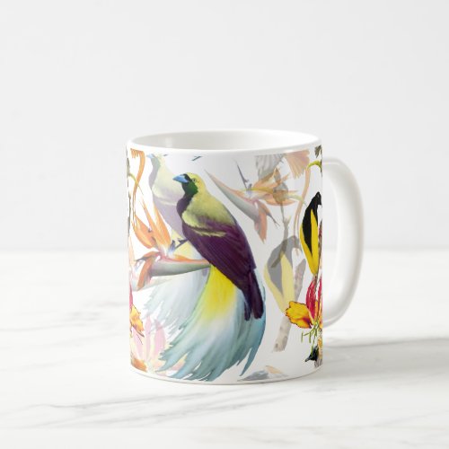 Exotic Birds of Paradise and Flowers Watercolor Coffee Mug