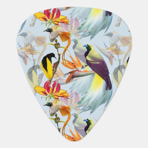 Exotic Birds of Paradise and Flowers Watercolor Guitar Pick