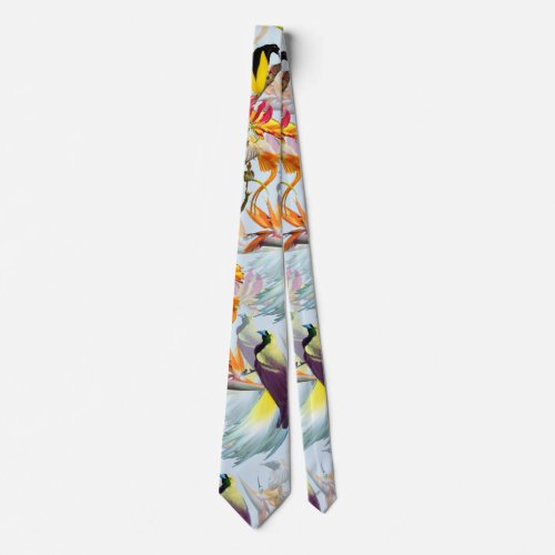 Exotic Birds of Paradise and Flowers Watercolor Neck Tie