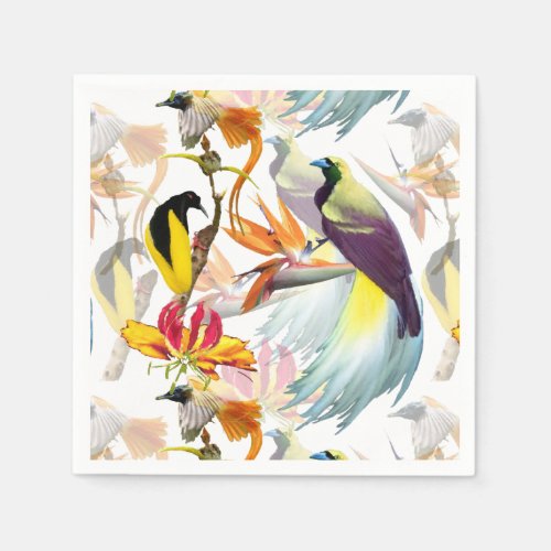 Exotic Birds of Paradise and Flowers Watercolor Paper Napkins