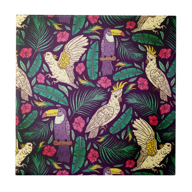 Exotic birds of paradise pattern   ceramic tile (Front)