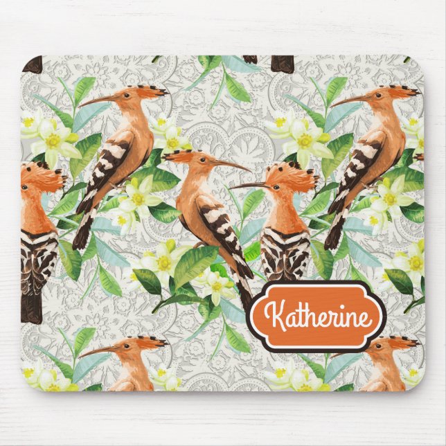 Exotic Birds On Lace | Add Your Name Mouse Pad (Front)