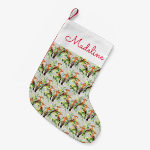 Exotic Birds On Lace   Add Your Name Small Christmas Stocking