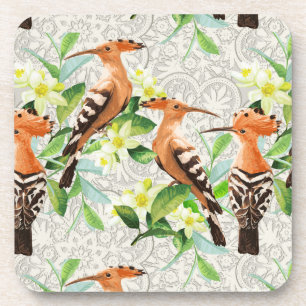 Exotic Birds On Lace Beverage Coaster