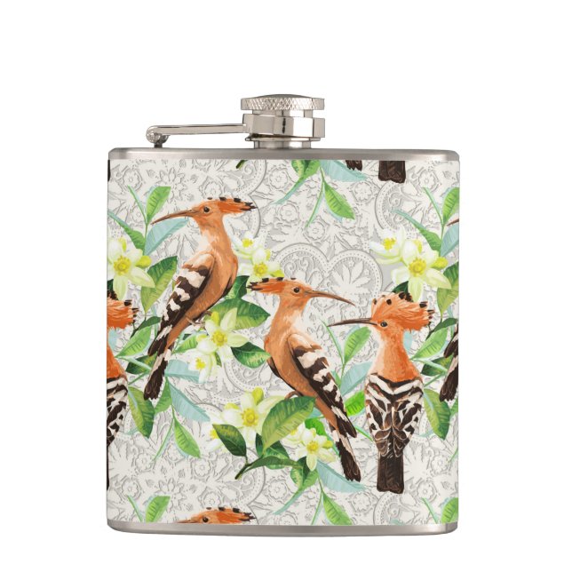 Exotic Birds On Lace Flask (Front)