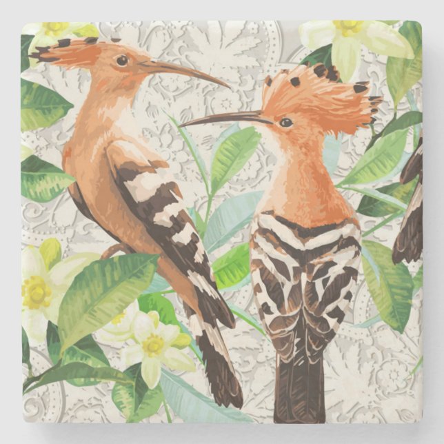 Exotic Birds On Lace Stone Coaster (Front)