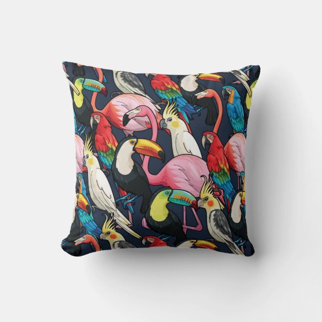 Exotic birds throw pillow (Front)