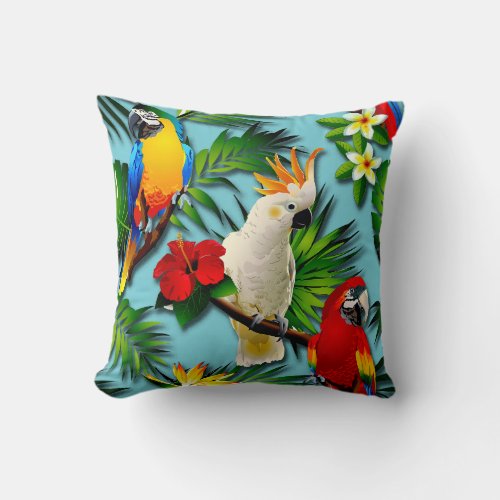 Exotic Birds Tropical Throw Pillow