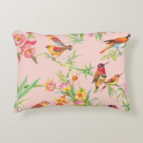 Exotic Birds Vintage Floral Seamless Accent Pillow