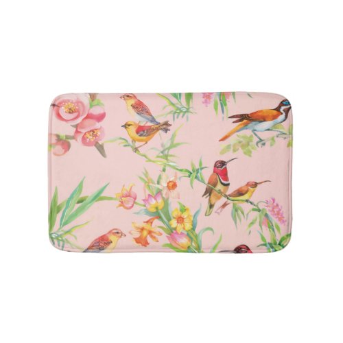 Exotic Birds Vintage Floral Seamless Bath Mat