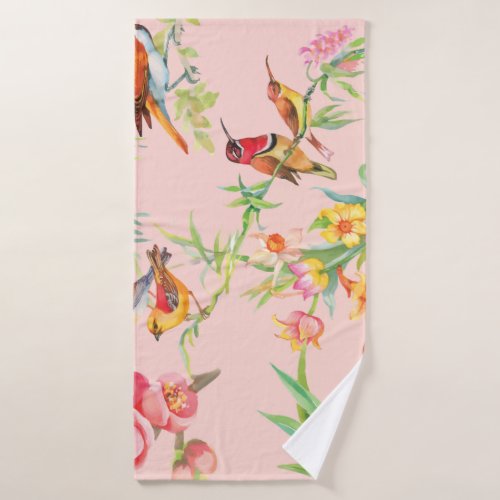 Exotic Birds Vintage Floral Seamless Bath Towel