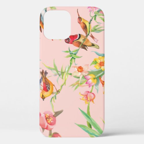 Exotic Birds Vintage Floral Seamless iPhone 12 Case