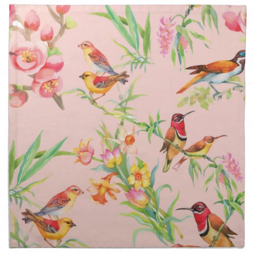 Exotic Birds Vintage Floral Seamless Cloth Napkin