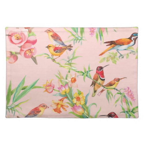 Exotic Birds Vintage Floral Seamless Cloth Placemat