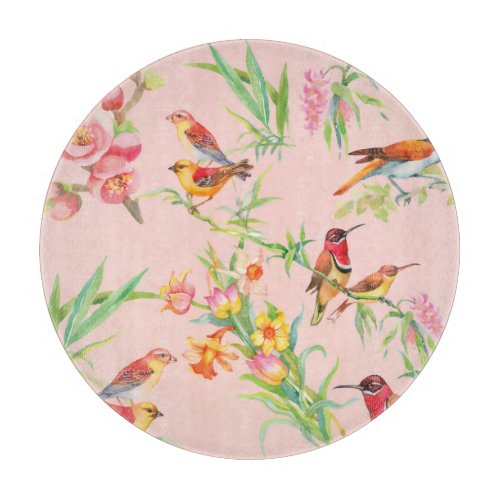 Exotic Birds Vintage Floral Seamless Cutting Board