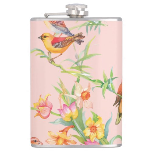 Exotic Birds Vintage Floral Seamless Flask