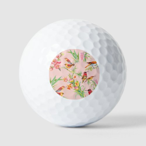 Exotic Birds Vintage Floral Seamless Golf Balls