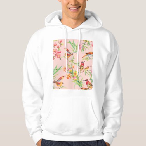 Exotic Birds Vintage Floral Seamless Hoodie