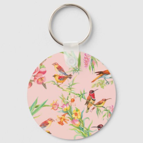 Exotic Birds Vintage Floral Seamless Keychain