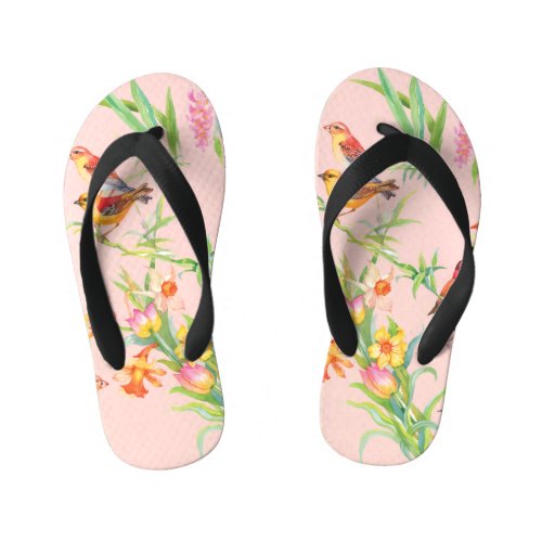 Exotic Birds Vintage Floral Seamless Kids Flip Flops