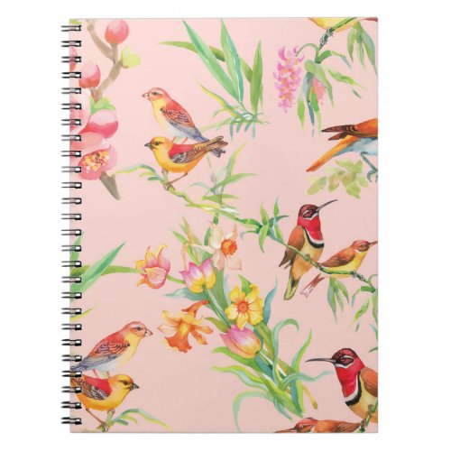 Exotic Birds Vintage Floral Seamless Notebook