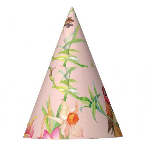 Exotic Birds Vintage Floral Seamless Party Hat