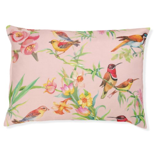 Exotic Birds Vintage Floral Seamless Pet Bed