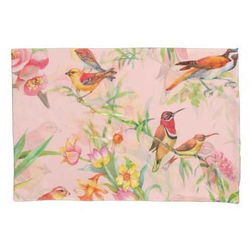 Exotic Birds Vintage Floral Seamless Pillow Case