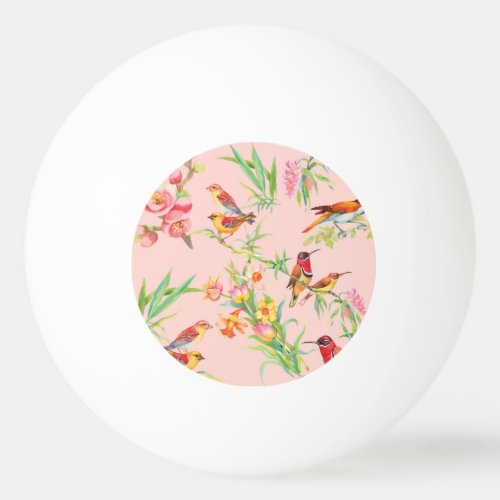 Exotic Birds Vintage Floral Seamless Ping Pong Ball