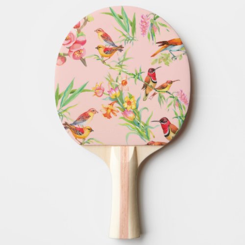 Exotic Birds Vintage Floral Seamless Ping Pong Paddle