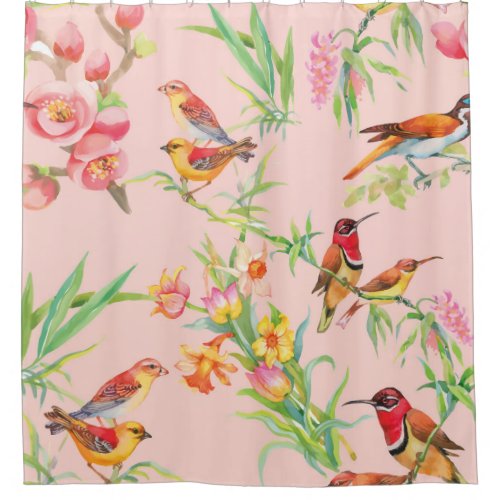 Exotic Birds Vintage Floral Seamless Shower Curtain